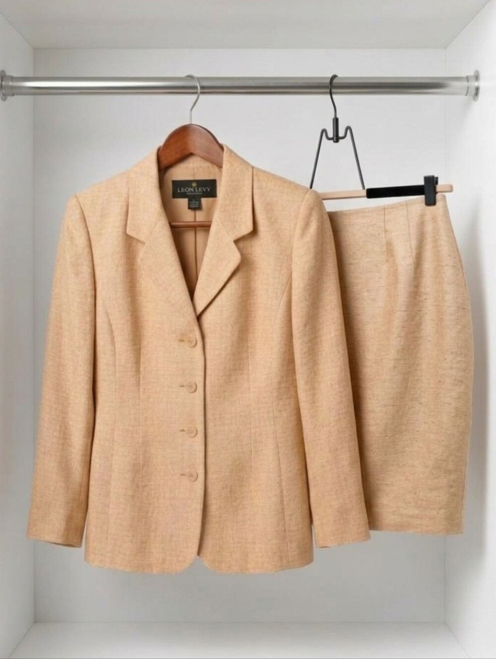 Vintage Linda Allard Ellen Tracy Skirt Suit Set - Gold Tan Linen Blend, Petite 4